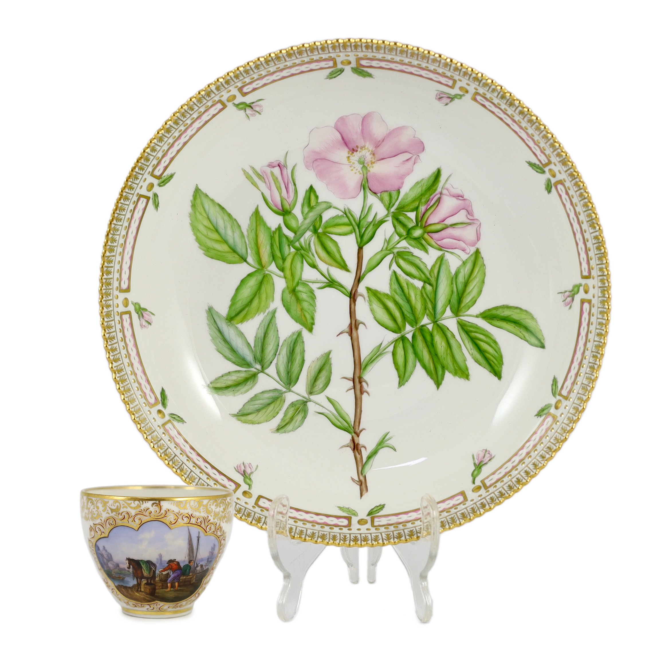A Royal Copenhagen Flora Danica deep dish, c.1956 and a Copenhagen coffee cup, 19th century, (2)